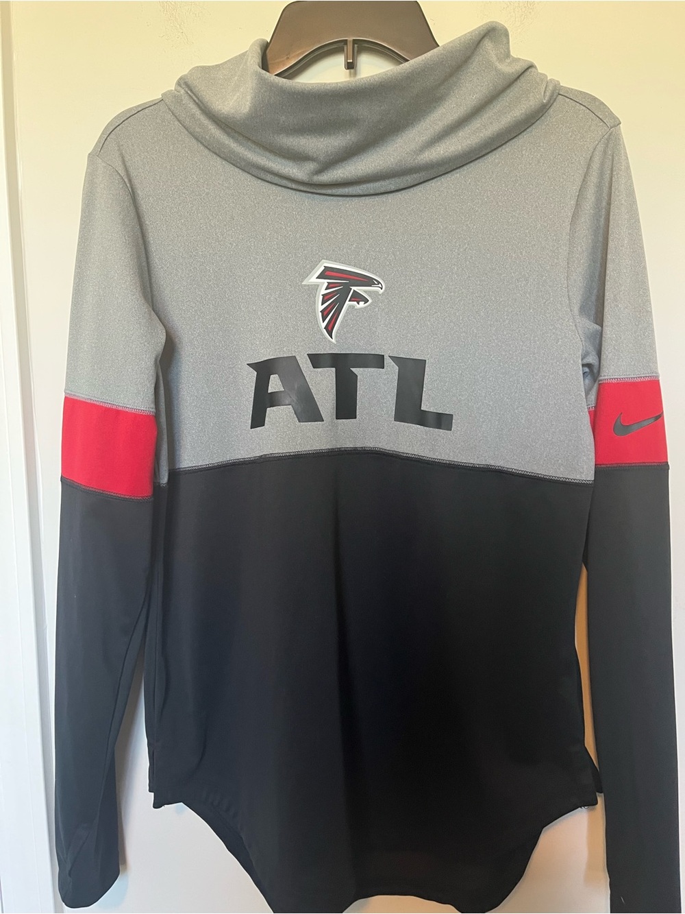 NFL Atlanta Falcons Gray, Black & Red Turtleneck Pullover Women’s Hoodie